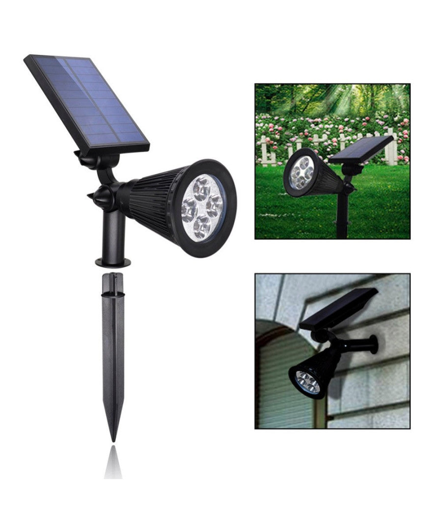 Faretto Faro Led Giardino 4 Led Picchetto Pannello Energia Solare Giardino Ip65         