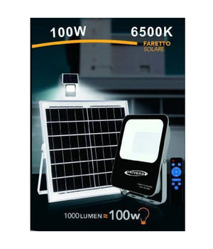 Faretto Faro Led Solare 100 Watt Con Telecomando Ip65 Luce Fredda 6500k Fso-100w         