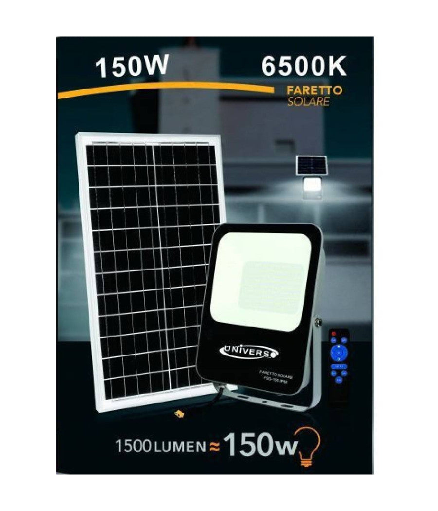 Faretto Faro Led Solare 150 Watt Con Telecomando Ip65 Luce Fredda 6500k Fso-150w         