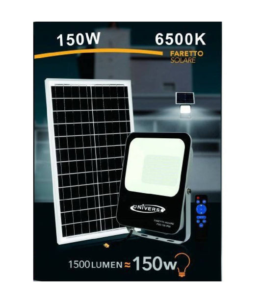 Faretto Faro Led Solare 150 Watt Con Telecomando Ip65 Luce Fredda 6500k Fso-150w         