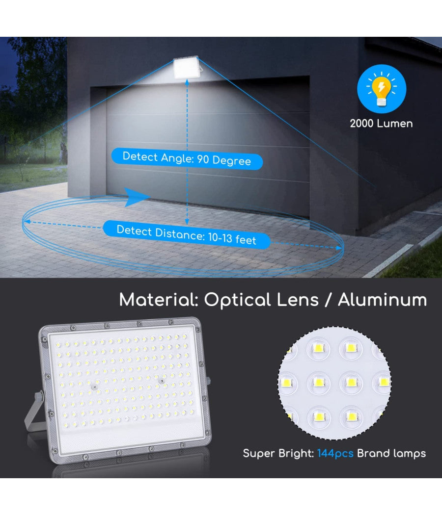Faretto Faro Led Solare 200 W Telecomando Ip65 Luce Bianco Fredda 6500k Fso-200         