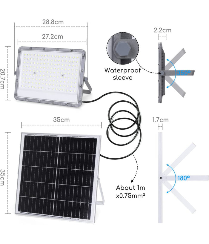 Faretto Faro Led Solare 200 W Telecomando Ip65 Luce Bianco Fredda 6500k Fso-200         