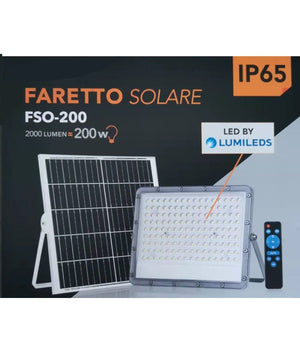 Faretto Faro Led Solare 200 W Telecomando Ip65 Luce Bianco Fredda 6500k Fso-200         