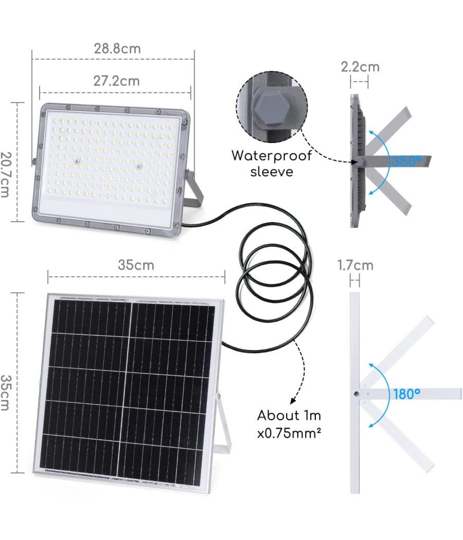 Faretto Faro Led Solare 200 W Telecomando Ip65 Luce Bianco Fredda 6500k Fso-200         