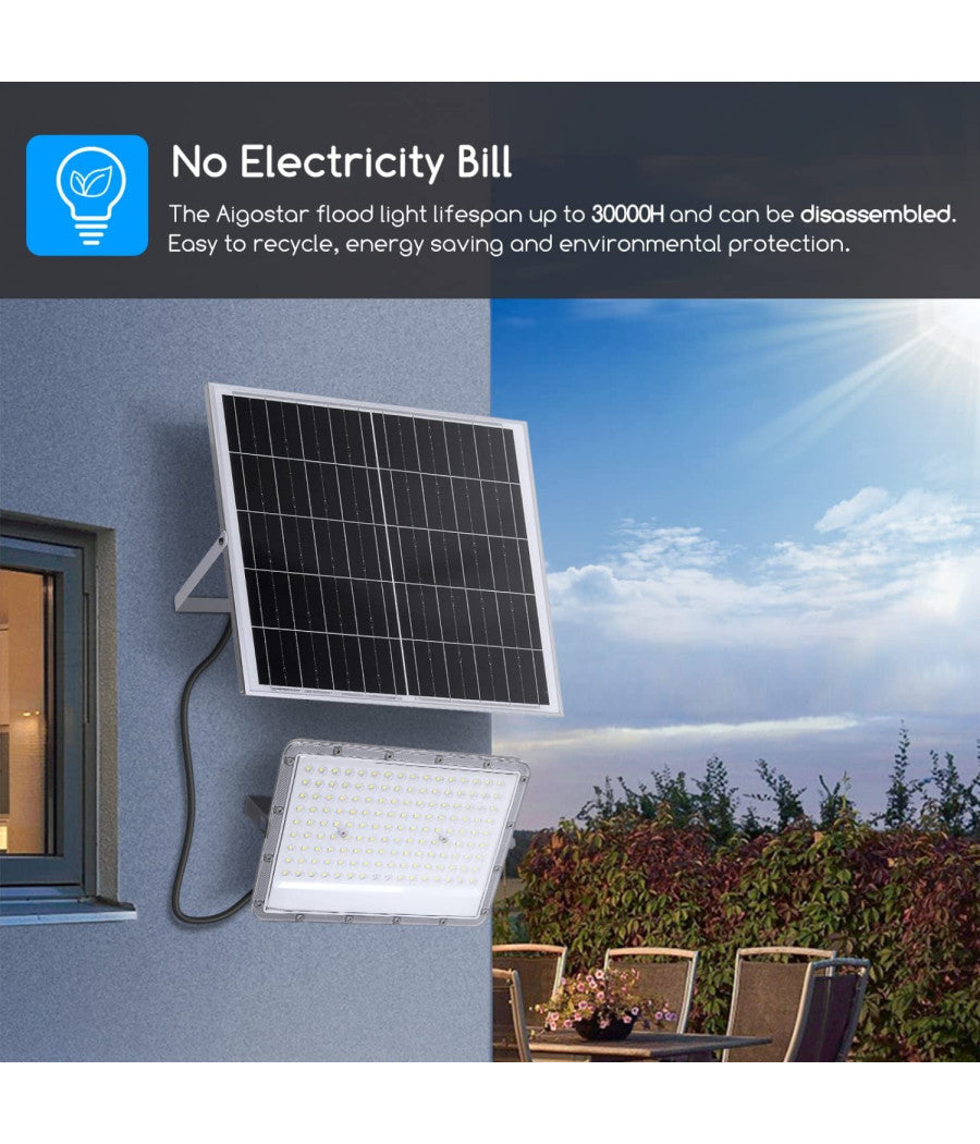 Faretto Faro Led Solare 200 W Telecomando Ip65 Luce Bianco Fredda 6500k Fso-200         