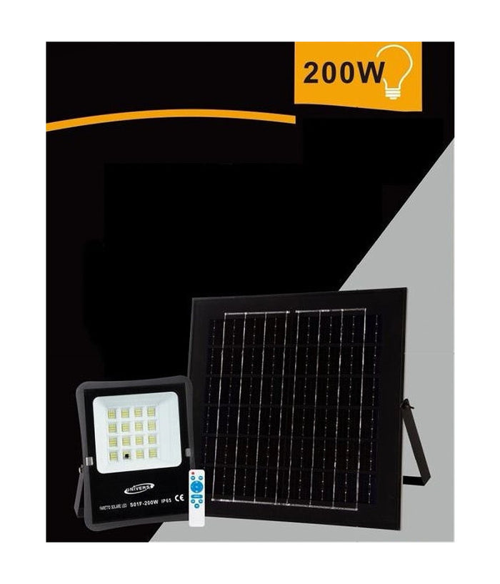 Faretto Faro Led Solare 200w Telecomando Ip65 Luce Bianca Fredda 6500k S01f-200w         