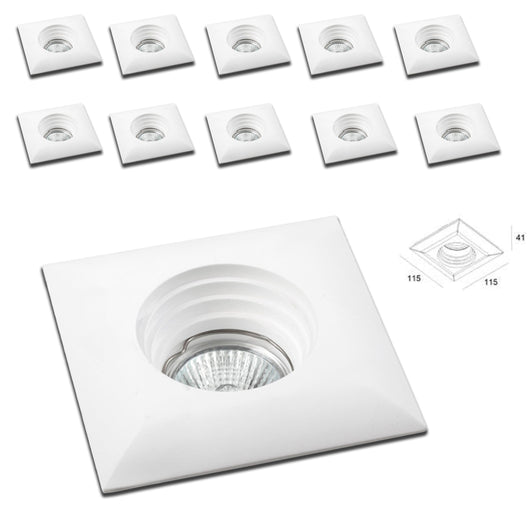 *STOCK* 10 Portafaretti In Gesso Ceramico ad incasso 115x115x41mm foro tondo 35W GU10 IP20