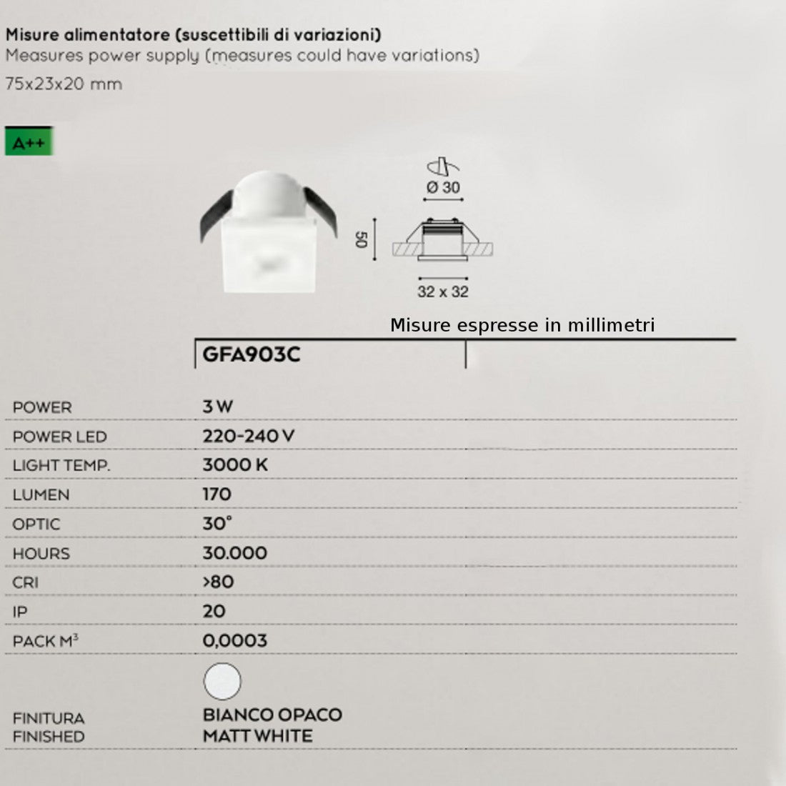 Faretto incasso alluminio gea led glam gfa903c led ip20 bianco spot moderno