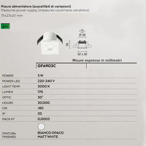 Faretto incasso alluminio gea led glam gfa903c led ip20 bianco spot moderno