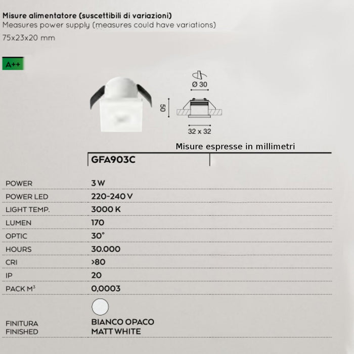 Faretto incasso alluminio gea led glam gfa903c led ip20 bianco spot moderno