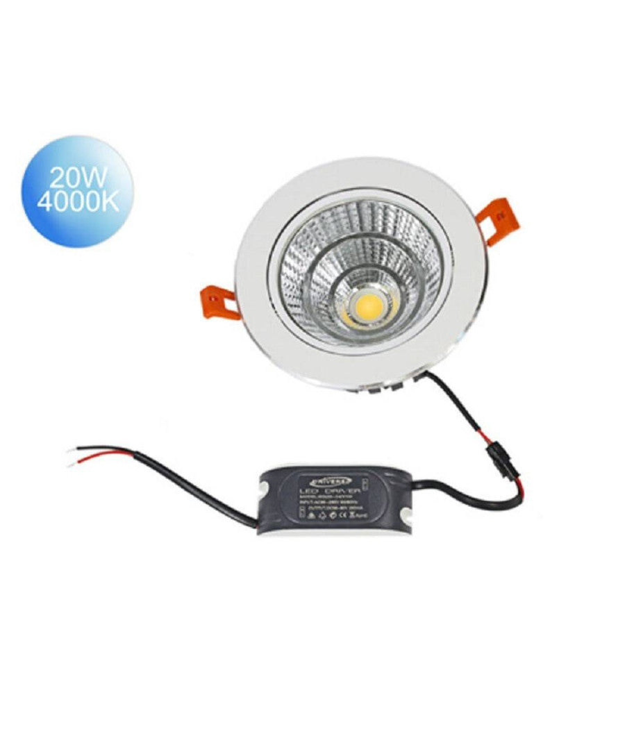 Faretto Incasso Led Cob 20 W Luce Fredda 6500k Calda 3000k Naturale 4000k P-120  -bianco Caldo      -