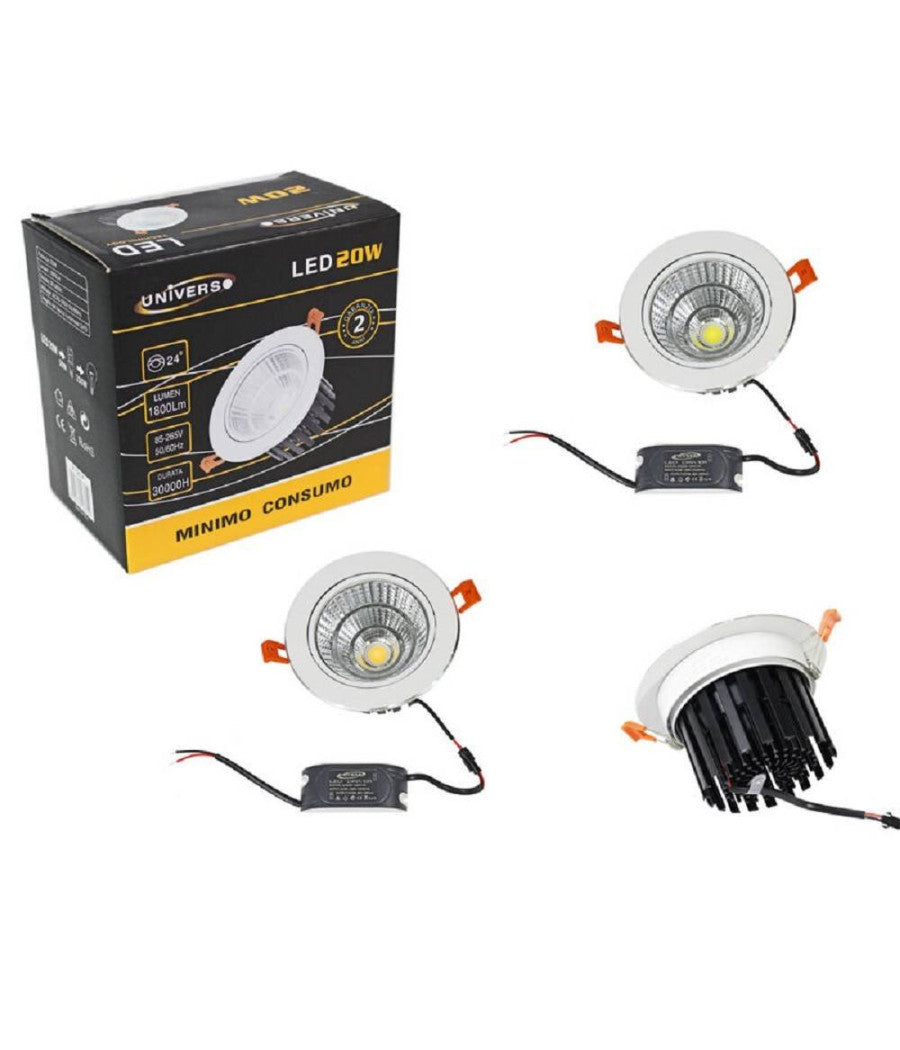 Faretto Incasso Led Cob 20 W Luce Fredda 6500k Calda 3000k Naturale 4000k P-120         