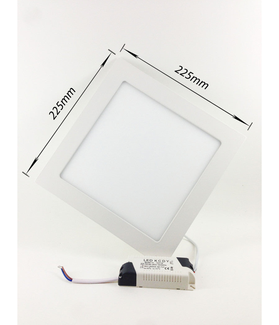 Faretto Led 18w Ultra Slim Quadrato Incasso A Molla Con Led Driver 22.5cm         