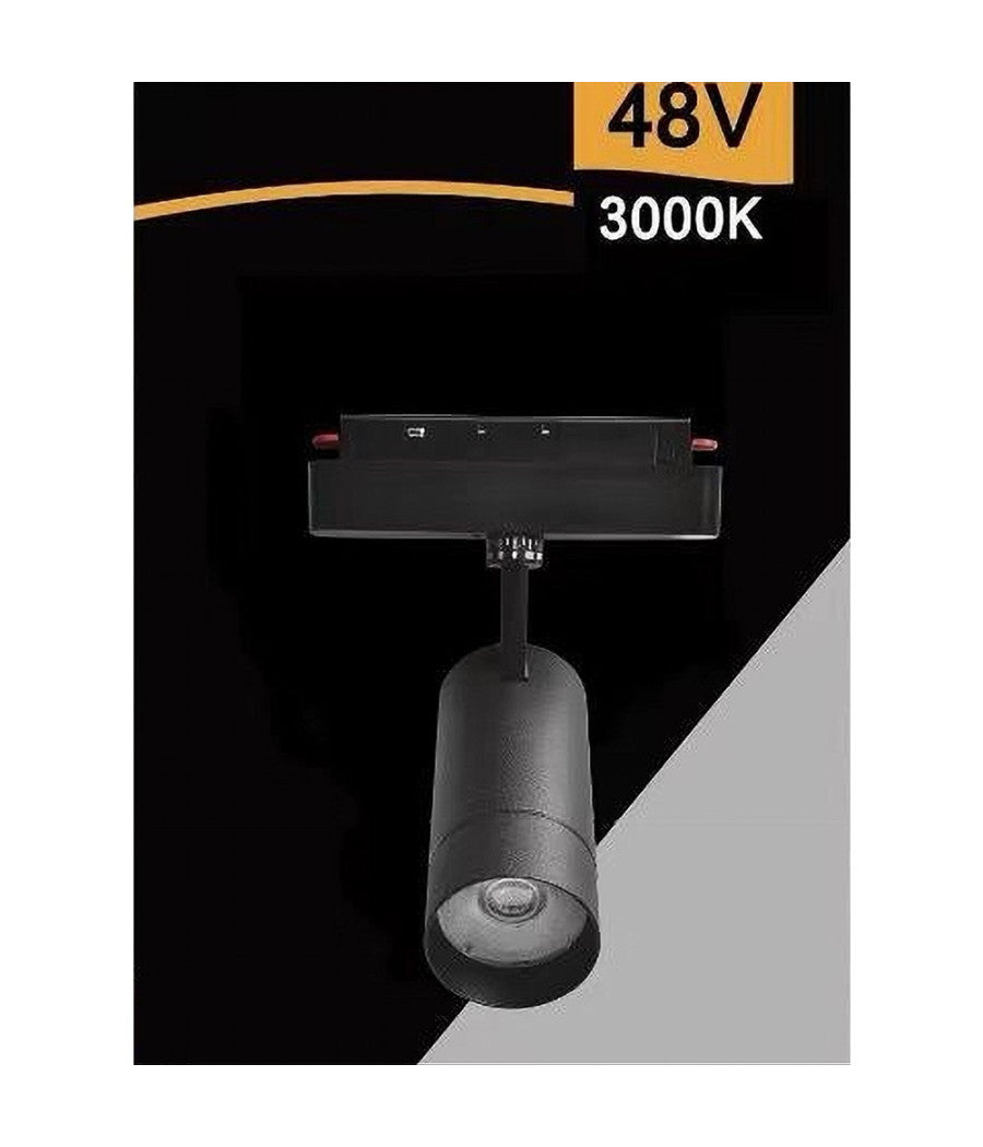 Faretto Led 24w Nero Magnetico Per Binario Monofase 48v Luce 4000k 3000k Cob-24w         