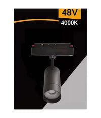 Faretto Led 24w Nero Magnetico Per Binario Monofase 48v Luce 4000k 3000k Cob-24w         