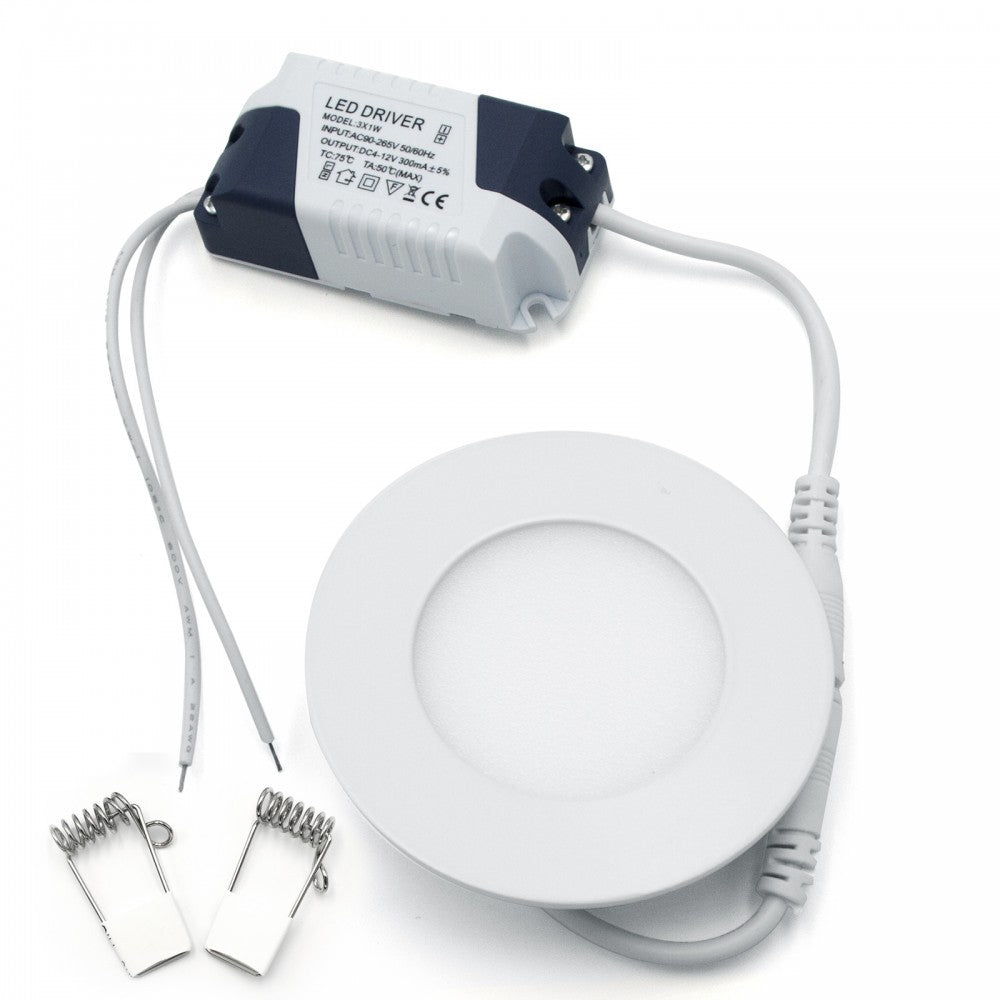 faretto led 3 Watt pannello incasso rotondo 180LM luce calda 3200k - Tech-It