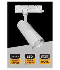 Faretto Led 30 W Binario Track Trifase Faro Luce 4000k Ip20 Nero Bianco Pt4-30w         
