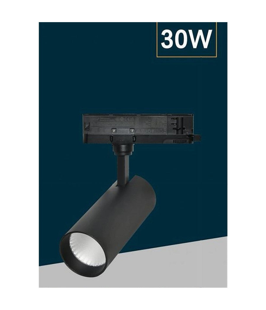 Faretto Led 30 W Binario Track Trifase Faro Luce 4000k Ip20 Nero Bianco Pt4-30w  Nero       