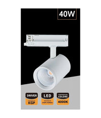 Faretto Led 40 W Per Binario Track Trifase Faro Luce Naturale 4000k Ip20 Pt4-40w  Bianco       