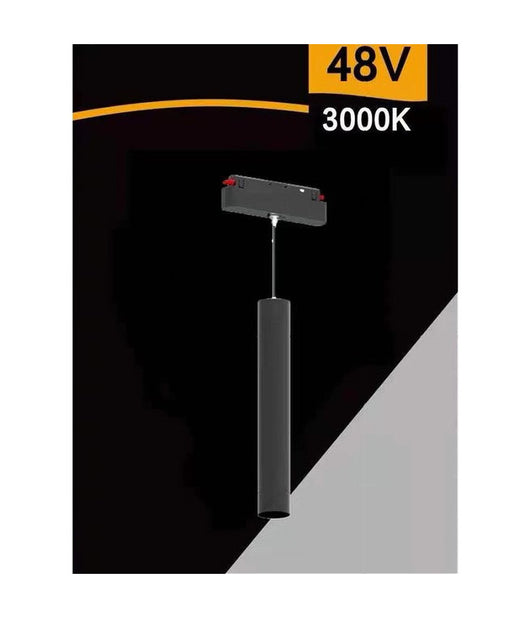 Faretto Led A Cilindro 8w Nero Per Binario Magnetico 48v Luce 3000k 4000k Cob-40         