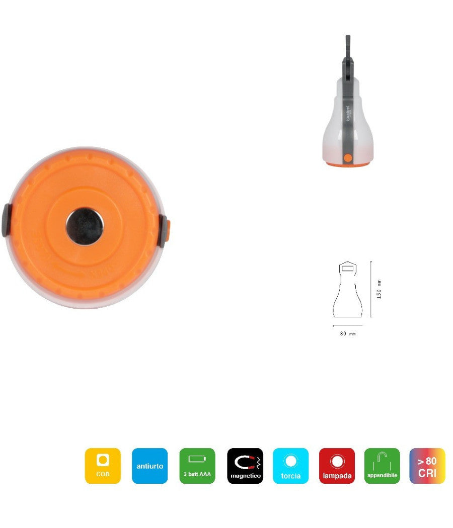 Faretto Led Cob Lanterna Da Campeggio Appendibile Torcia Lampada Calamita Dt2173         