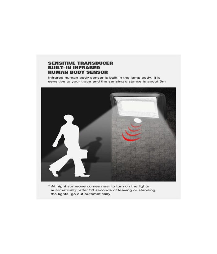 Faretto Led Da Esterno Con Pannello Solare Con Sensore Di Movimento Telecomando         