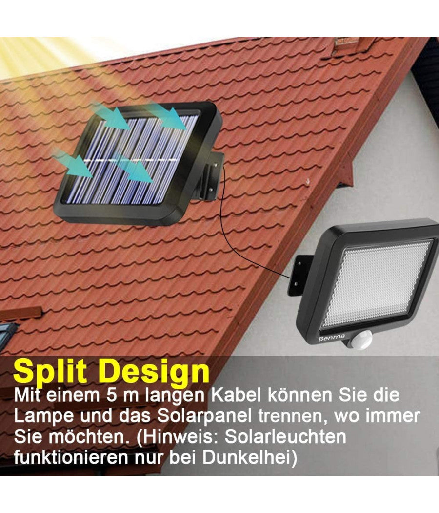 Faretto Led Da Esterno Con Pannello Solare Sensore Di Movimento Crepuscolare         