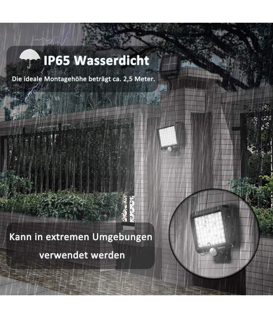 Faretto Led Da Esterno Con Pannello Solare Sensore Di Movimento Crepuscolare         