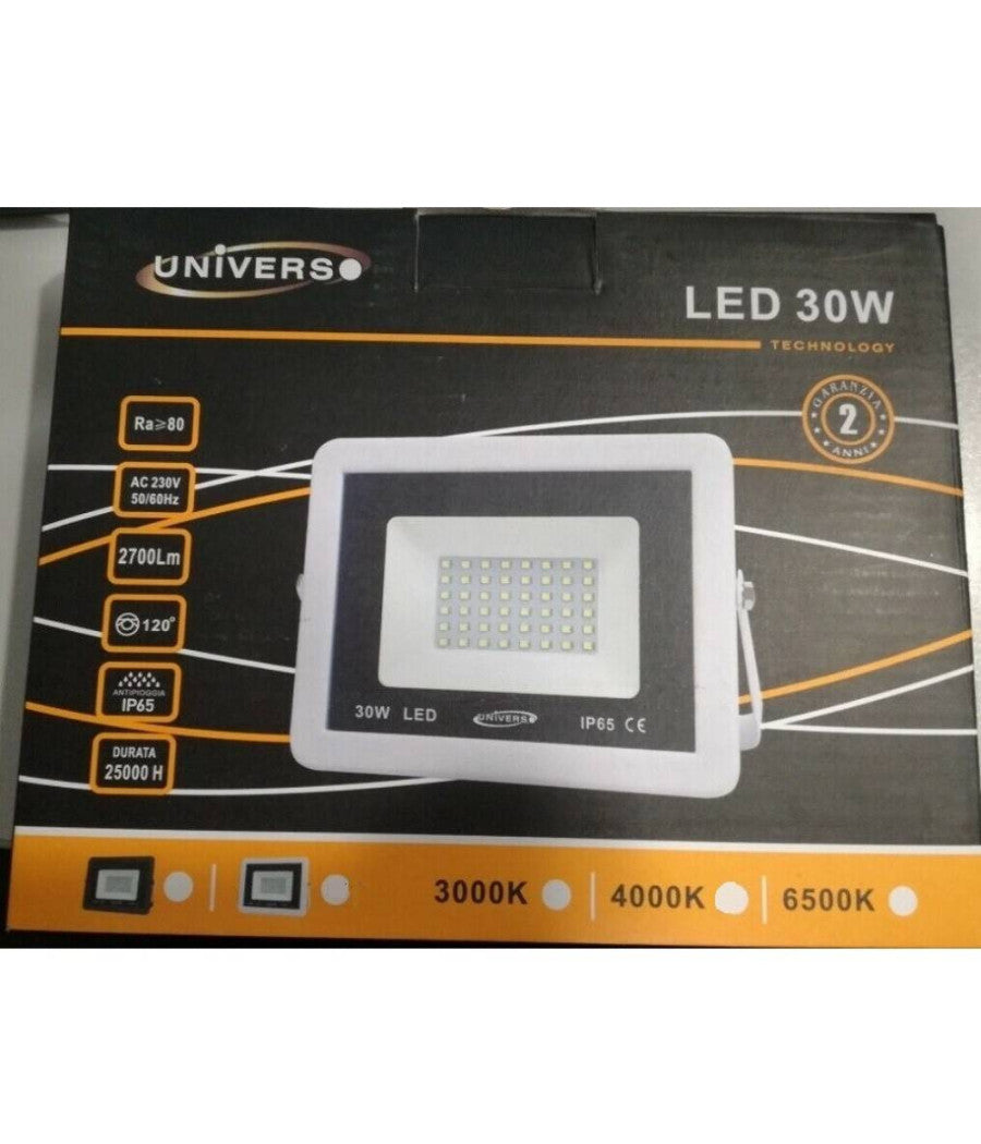 Faretto Led Esterno Bianco Luce Naturale Calda Fredda 30w Antipioggia F30w-b1  -bianco Naturale      -