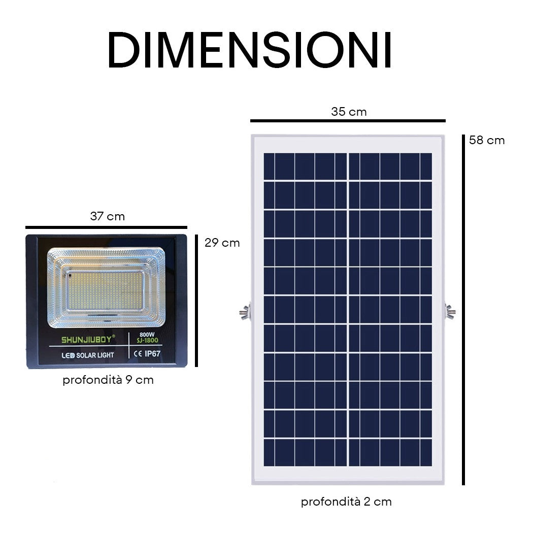 Trade Shop - Faretto Led Esterno Con Pannello Energia Solare 800 W Batteria 12 Ore Faro Ip67         