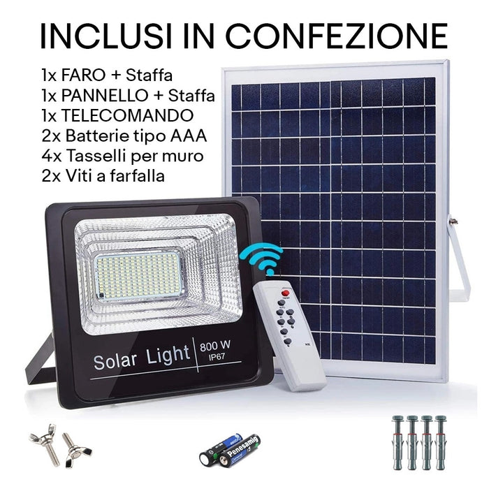 Trade Shop - Faretto Led Esterno Con Pannello Energia Solare 800 W Batteria 12 Ore Faro Ip67         