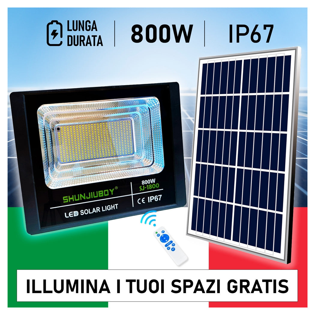 Trade Shop - Faretto Led Esterno Con Pannello Energia Solare 800 W Batteria 12 Ore Faro Ip67         
