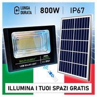 Trade Shop - Faretto Led Esterno Con Pannello Energia Solare 800 W Batteria 12 Ore Faro Ip67         