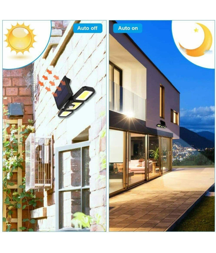 Faretto Led Esterno Con Pannello Solare E Sensore Di Movimento Crepuscolare Ip65         