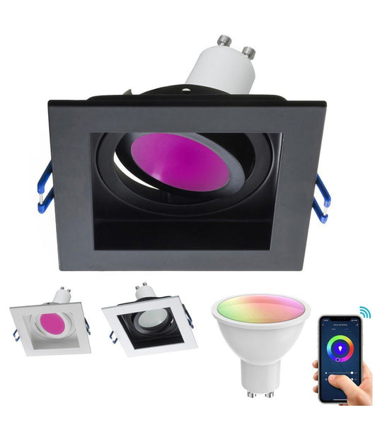 Faretto Led Incasso Quadrato Smart Alexa Google Lampada Gu10 5w Wifi Rgb Cct 9cm  Bianco       