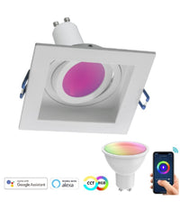 Faretto Led Incasso Quadrato Smart Alexa Google Lampada Gu10 5w Wifi Rgb Cct 9cm  Bianco       
