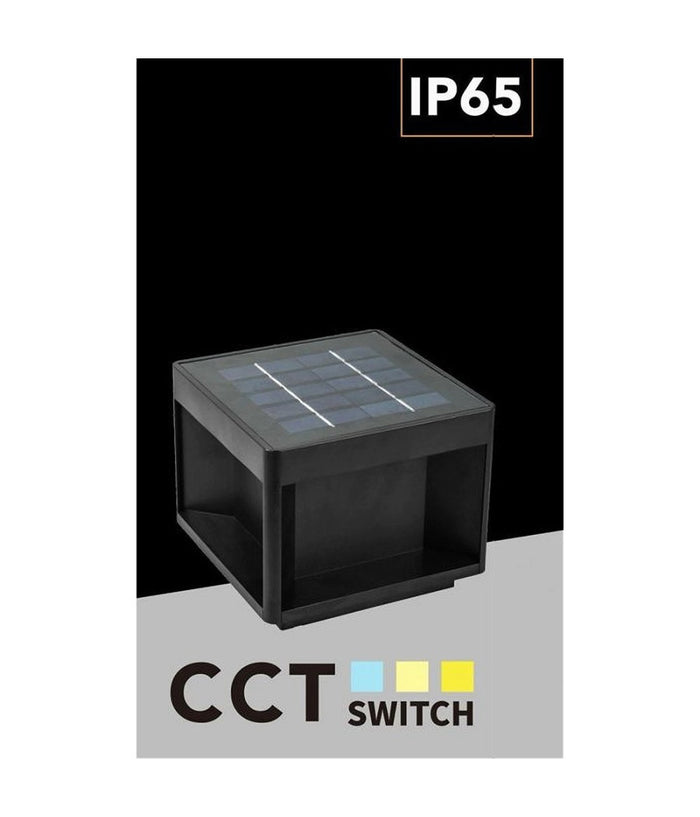 Faretto Led Pannello Solare Cubo Applique Parete Segnapasso Terra Cct Ip65 Qw-3c         