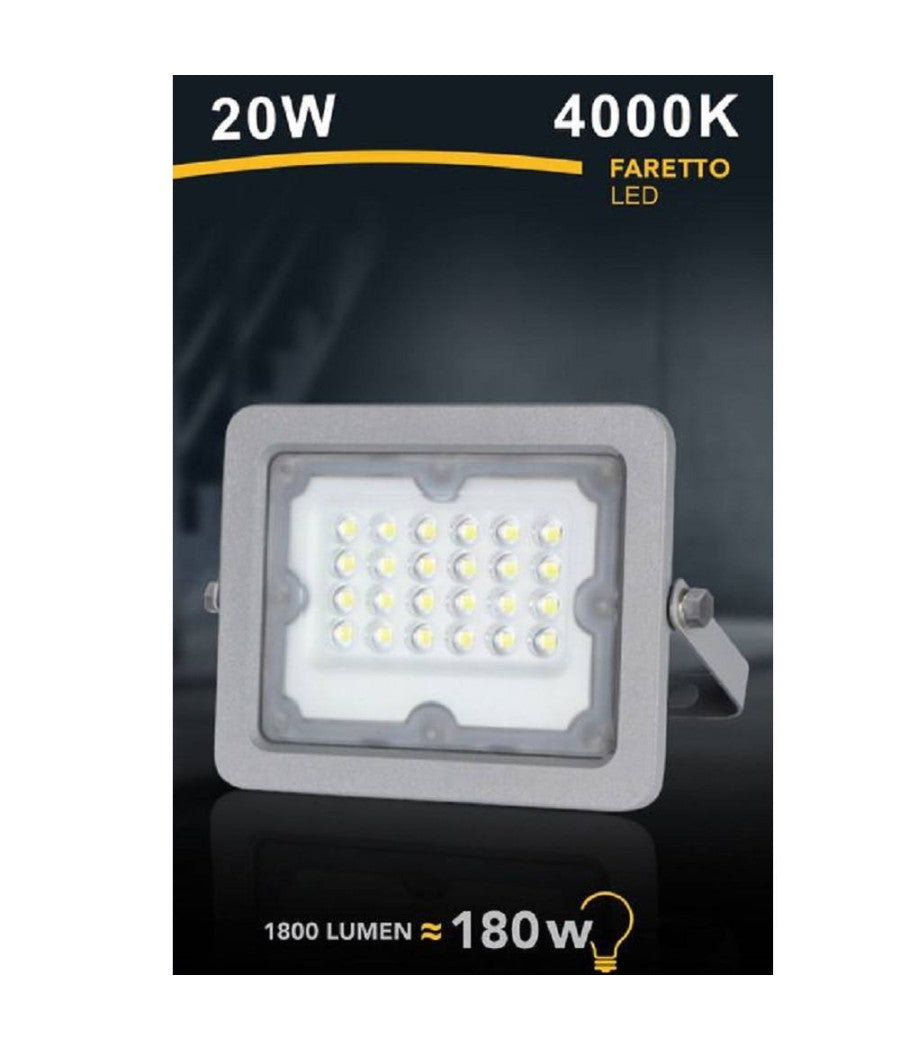Faretto Led Proiettore Slim Esterno Grigio 20w Ip65 Luce 6500k 4000k 3000k Fs20w         