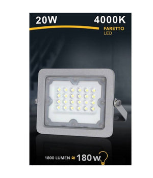 Faretto Led Proiettore Slim Esterno Grigio 20w Ip65 Luce 6500k 4000k 3000k Fs20w  -bianco Naturale      -