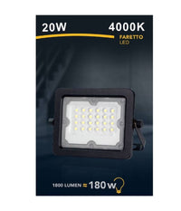 Faretto Led Proiettore Slim Esterno Nero 20w Ip65 Luce 4000k 6500k 3000k Fs20w-n  -bianco Naturale      -