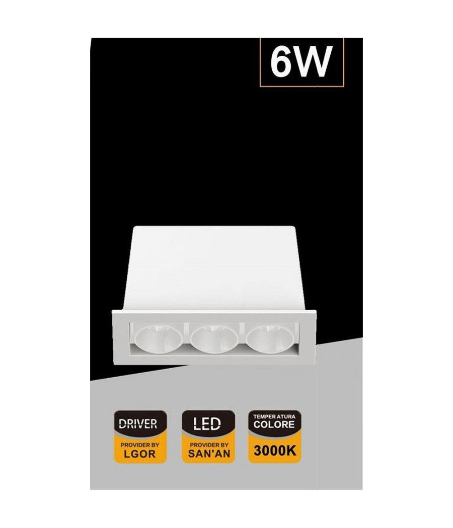 Faretto Led Rettangolare Da Incasso 6watt Luce 3000k 6000k 4000k Moderno Xtd-3-b  -bianco Caldo      -