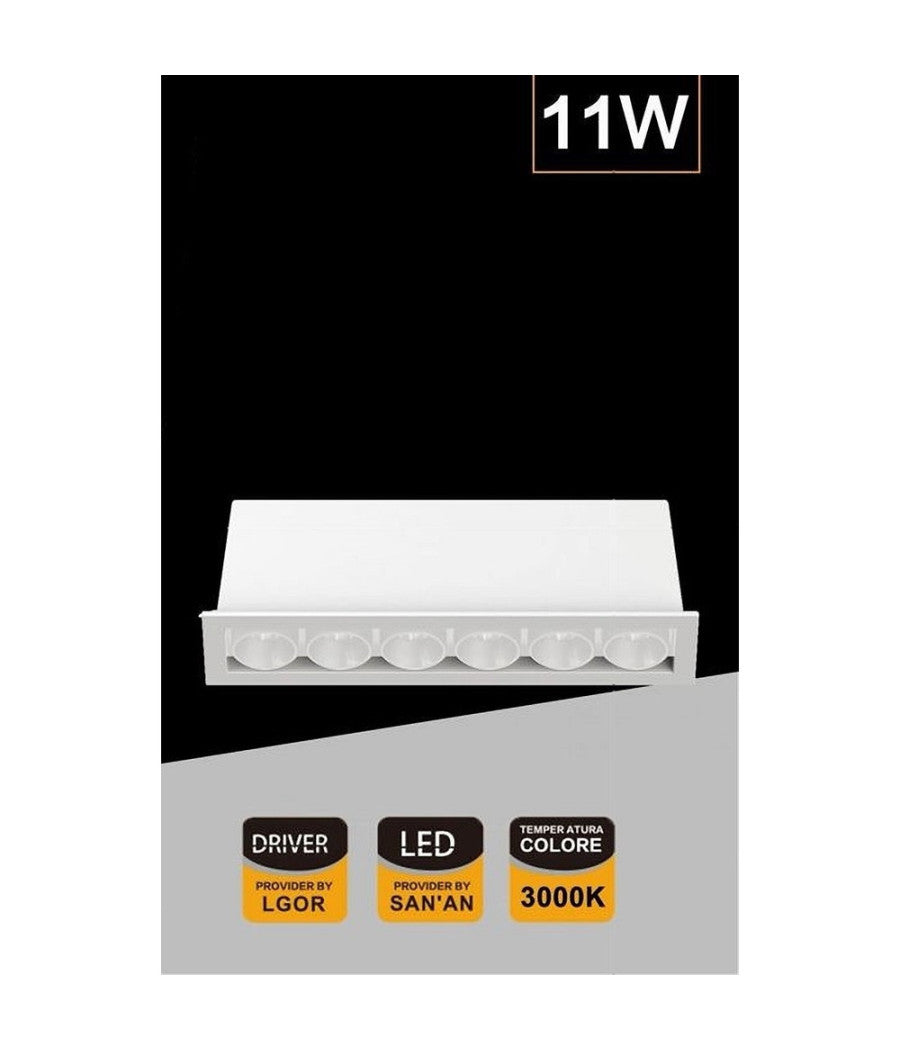 Faretto Led Rettangolare Da Incasso Bianco 11w Luce Calda Naturale Fredda Xtd-6-b  -bianco Caldo      -