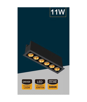 Faretto Led Rettangolare Incasso 11w Luce 6000k 4000k 3000k Moderno Nero Xtd-6-n  -bianco Caldo      -