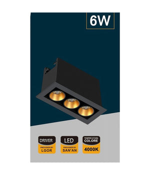 Faretto Led Rettangolare Nero Da Incasso 6 W Luce Naturale Fredda Calda Xtd-3-n         