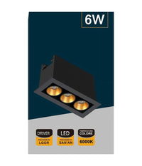 Faretto Led Rettangolare Nero Da Incasso 6 W Luce Naturale Fredda Calda Xtd-3-n         
