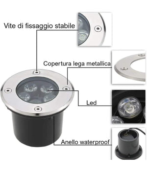 Faretto Led Segnapassi Watt Giardino Ip65 Calpestabile Per Esterno Impermeabile  -bianco Caldo-3 Watt      