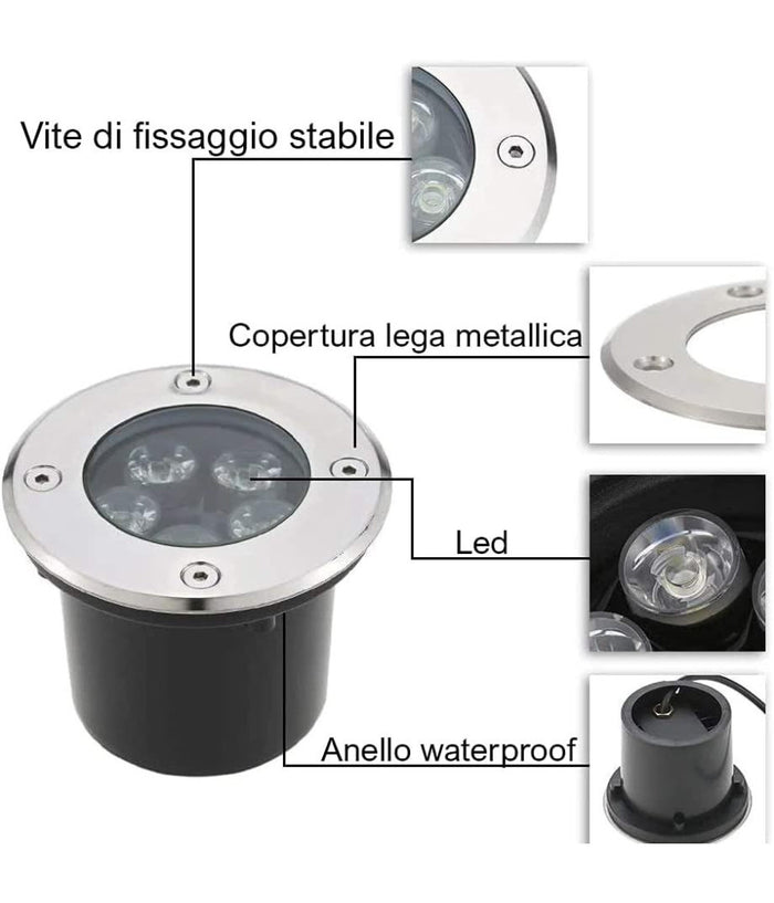 Faretto Led Segnapassi Watt Giardino Ip65 Calpestabile Per Esterno Impermeabile  -bianco Caldo-3 Watt      
