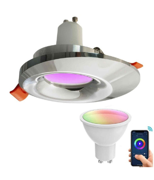 Faretto Led Smart Incasso 65mm Led 5w Gu10 Intelligente Wifi Rgb Cct Alexa Google         
