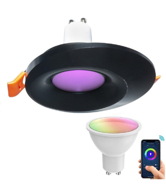 Faretto Led Smart Incasso 65mm Led 5w Gu10 Intelligente Wifi Rgb Cct Alexa Google  Nero       