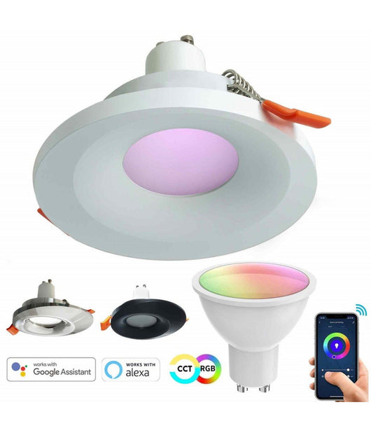 Faretto Led Smart Incasso 65mm Led 5w Gu10 Intelligente Wifi Rgb Cct Alexa Google         